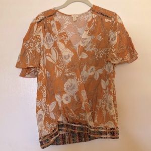 Tiny brand mustard/gold floral blouse from Anthropologie. Size Large.
